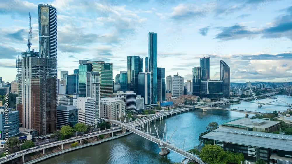 Aerial hyperlapse, dronelapse video of Brisbane city in Australia Aerial hyperlapse, dronelapse video of Brisbane city in Australia