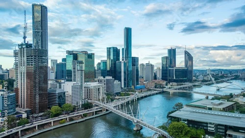 Aerial hyperlapse, dronelapse video of Brisbane city in Australia