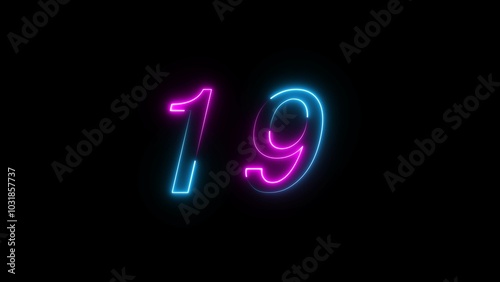 Glowing neon Countdown text number illustration.