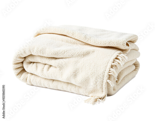 Cozy beige blanket with fringed edges