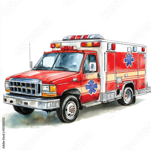 Ambulance watercolor clipart illustration