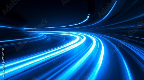 Glowing Blue Futuristic Highway - High-Speed Hyperloop Tunnel