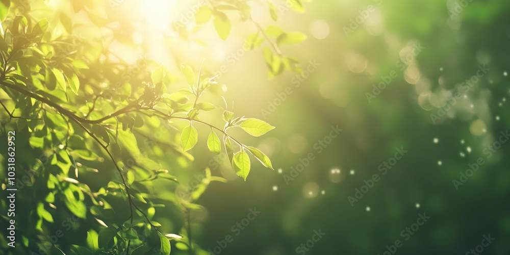 Soft sunlight shines through the forest with bright green grass and colorful leaves on a bright and beautiful day. Soft sunlight shines through the forest with bright green grass and colorful leaves on a bright and beautiful day.