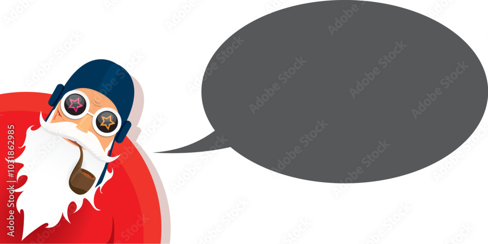 vector cool rock n roll santa claus with smoking pipe, santa beard and funky hat isolated on transparent horizontal banner background with snowflakes. Horizontal Christmas hipster party poster vector cool rock n roll santa claus with smoking pipe, santa beard and funky hat isolated on transparent horizontal banner background with snowflakes. Horizontal Christmas hipster party poster