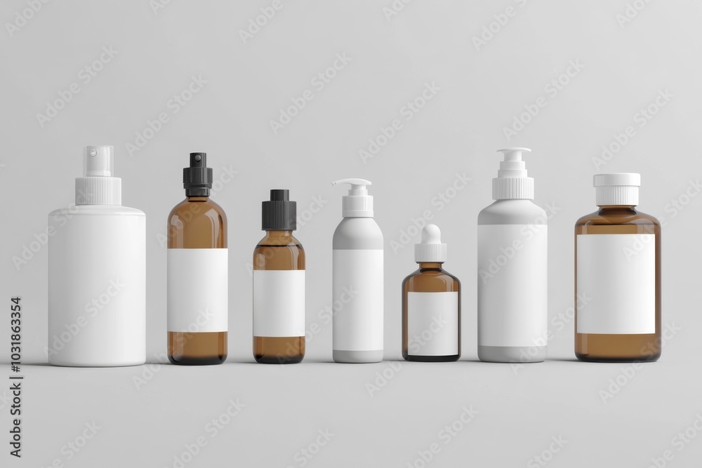 set of cosmetic product bottles mockup on minimalist light background set of cosmetic product bottles mockup on minimalist light background