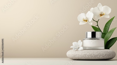 Spa Products Mockup with White Orchid and Stone
