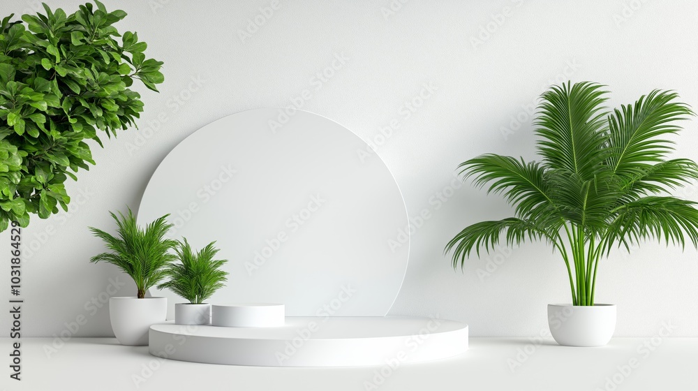 White Minimalist Product Display with Plants White Minimalist Product Display with Plants