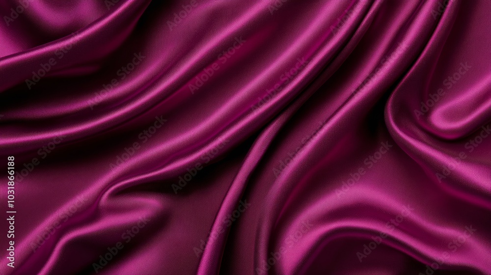 Purple burgundy silk fabric draped elegantly, its smooth texture catching the light and showcasing the luxurious mix of deep hues, perfect for a high-fashion setting 