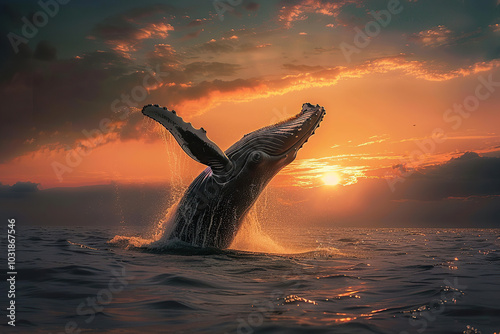 Fantastically beautiful majestic huge whale in ocean