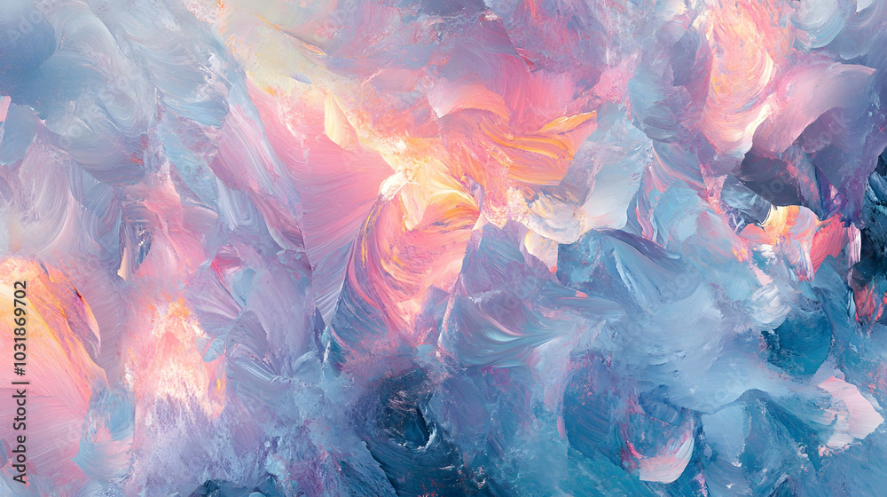 Obraz premium Vibrant pastel abstract pattern, dynamic swirling shapes, soft hues blending seamlessly, creating an energetic and modern visual experience