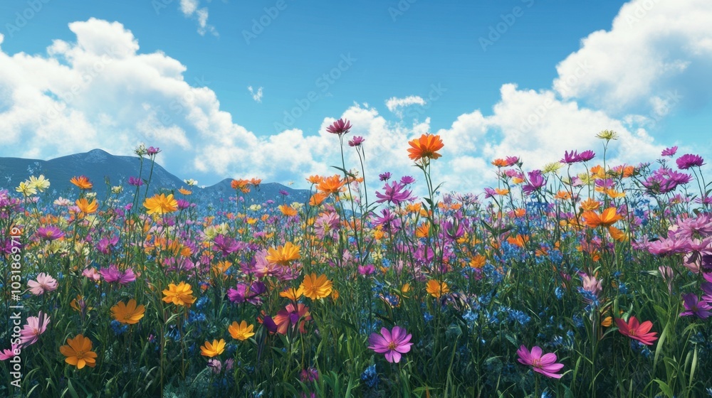 A field of Korean wildflowers growing in a rural meadow, with detailed petals and vibrant colors. A field of Korean wildflowers growing in a rural meadow, with detailed petals and vibrant colors.