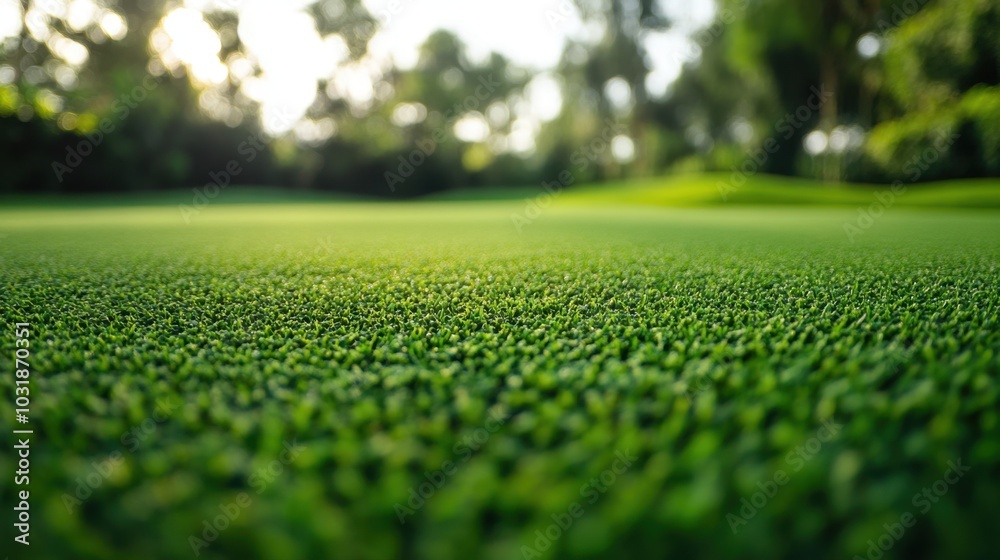 A field of thick, green grass with intricate details, perfect for a golf course. A field of thick, green grass with intricate details, perfect for a golf course.