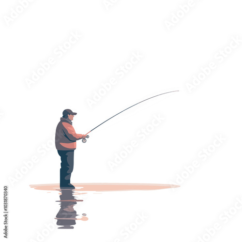 fishermen or anglers who fish at a pier in a river using a rod, reel and net