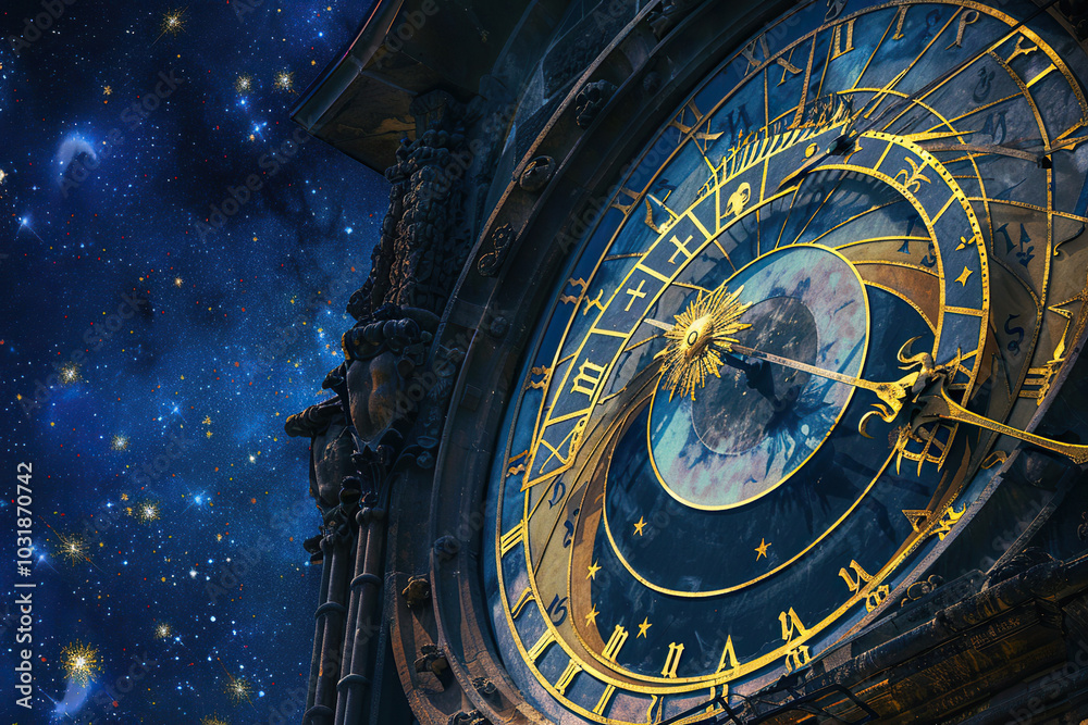 Obraz premium Astrological composition with zodiac circle in signs and symbols
