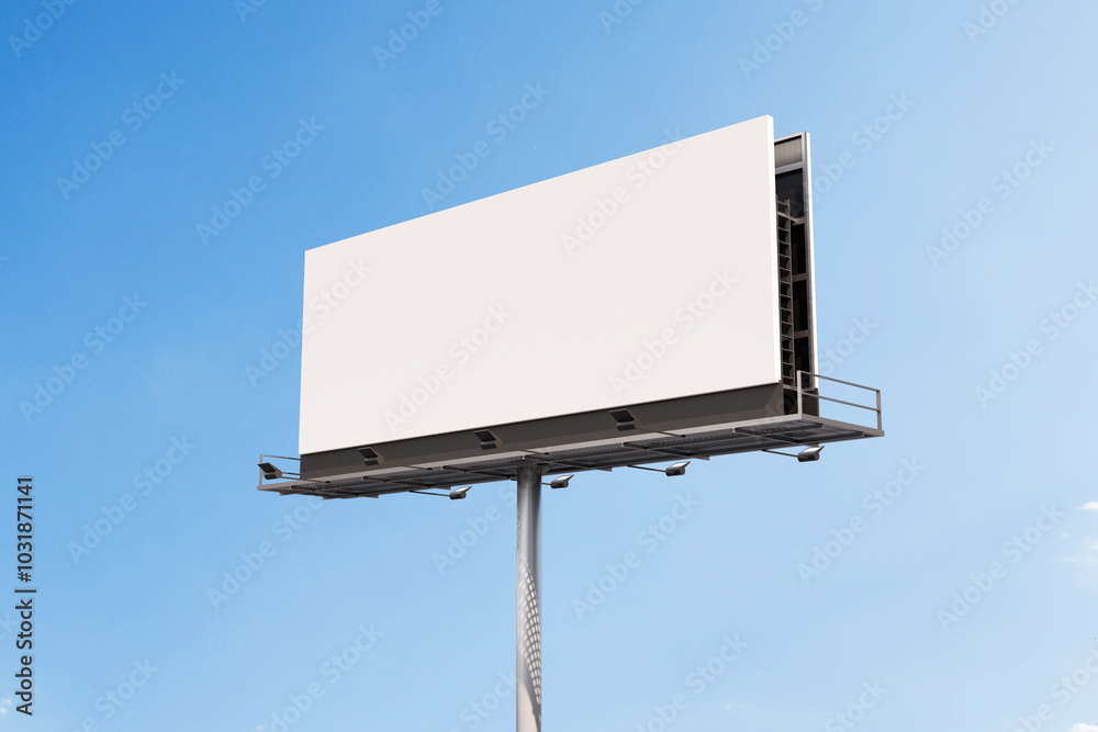 Outdoor billboard on blue sky background with white background mock up Outdoor billboard on blue sky background with white background mock up