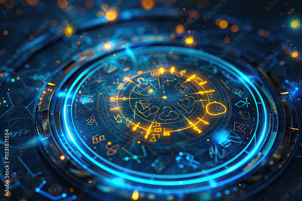 Astrological composition with zodiac circle in signs and symbols Astrological composition with zodiac circle in signs and symbols