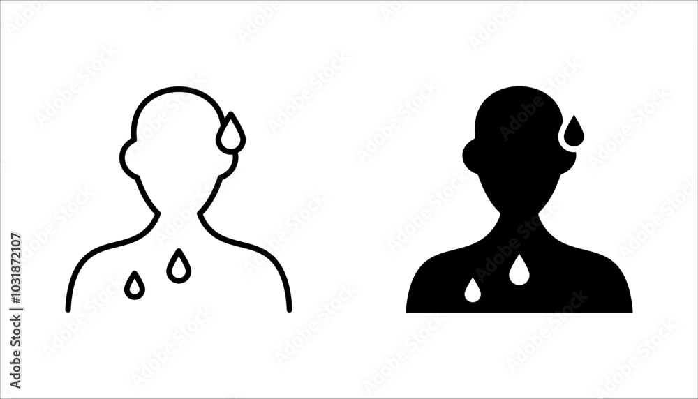 Sweating linear style icon set. Person sweating, drops of sweat on body. vector illustration on white background Sweating linear style icon set. Person sweating, drops of sweat on body. vector illustration on white background
