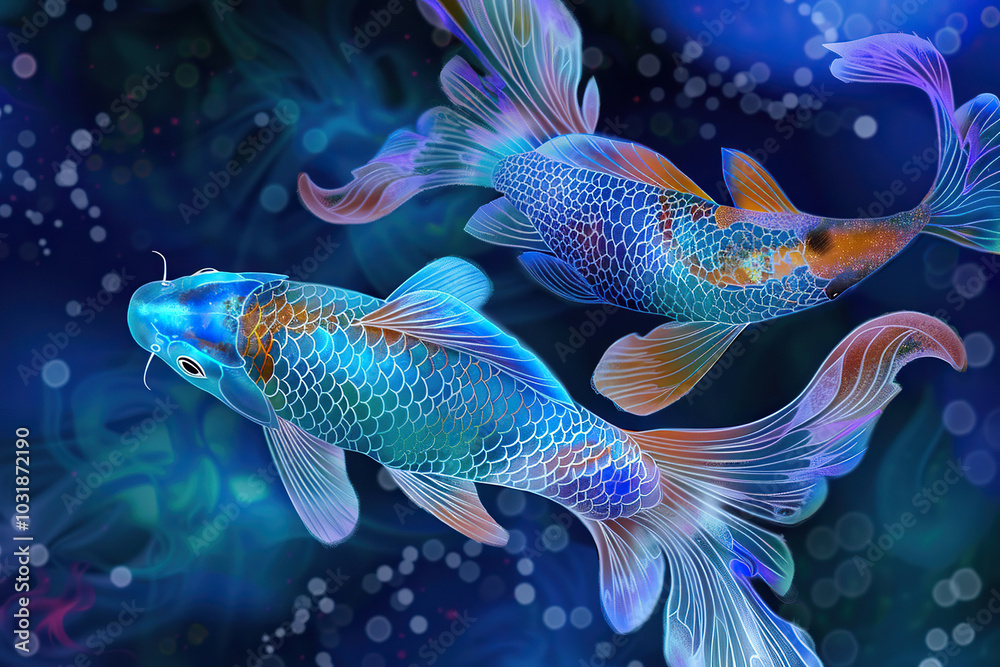 Astrological composition with concept of Pisces zodiac sign symbol Astrological composition with concept of Pisces zodiac sign symbol