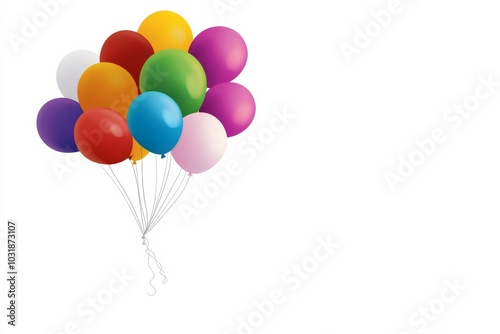 Bunch of colorful balloons are floating in the air. The balloons are of different colors and sizes, creating a vibrant and lively atmosphere. vector object, cluster of ballons, white background