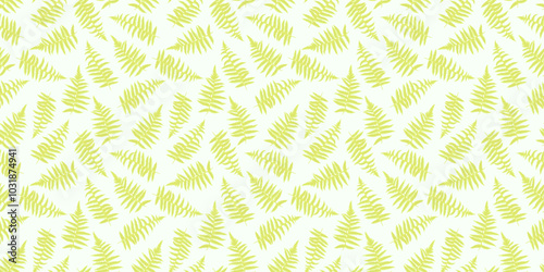 Summer pattern with abstract artistic branches leaves. Vector hand drawing. Yellow leaf fern seamless print on a white background. Simple ornament for designs, textile, fabric, cover