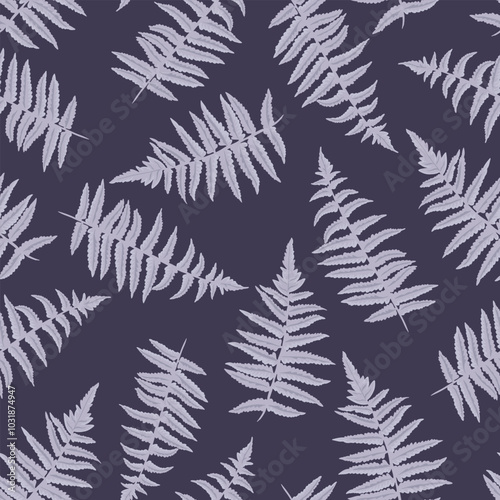 Grey pattern with abstract artistic leaves fern. Vector hand drawing. Stylized shapes leaf plants seamless print. Plain ornament for designs, textile, fabric, cover