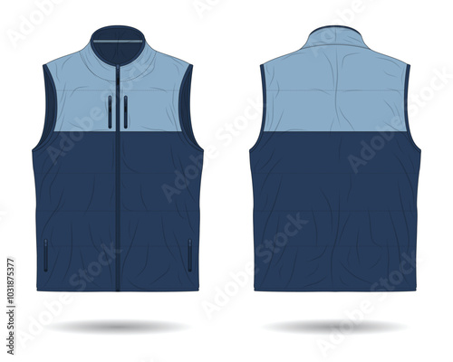 Modern blue vest mockup front and back view