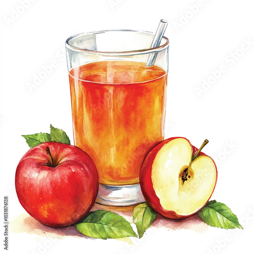 Apple juice watercolor clipart illustration