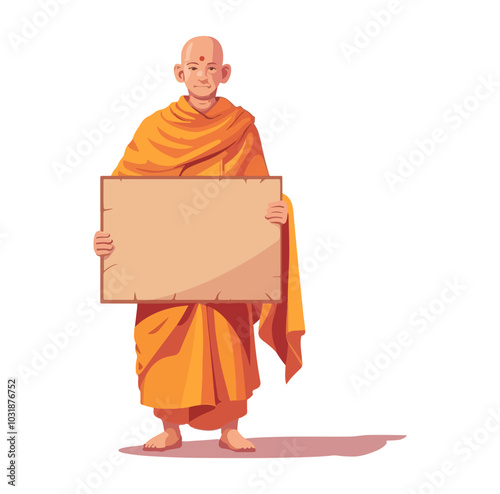 Vector Icon of Indian Monk Holding Empty Board