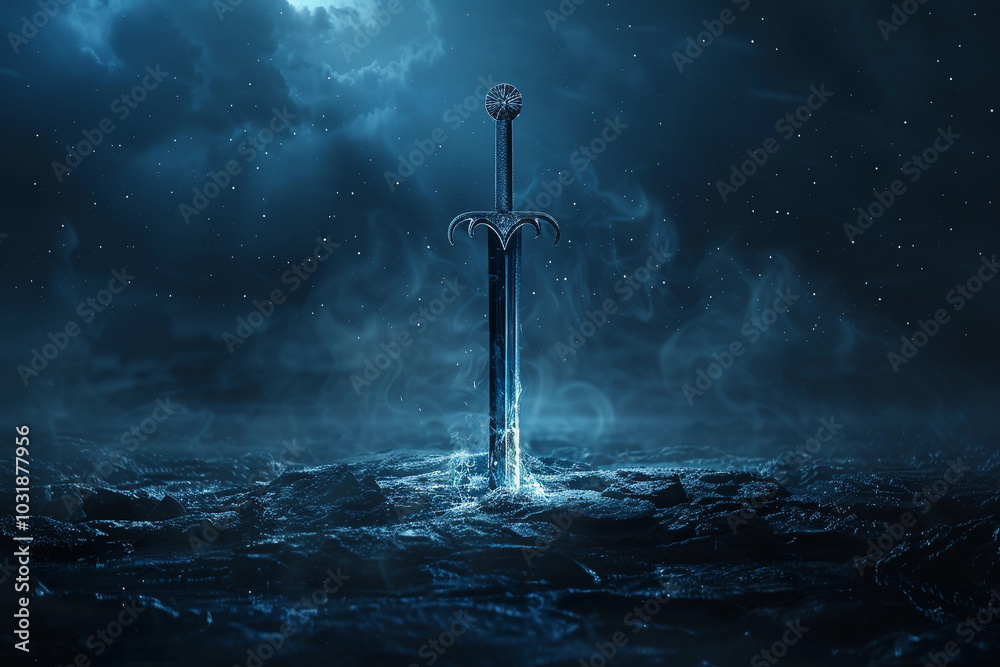 Fototapeta premium Fantastic weapon royal sword with handle and sharp blade