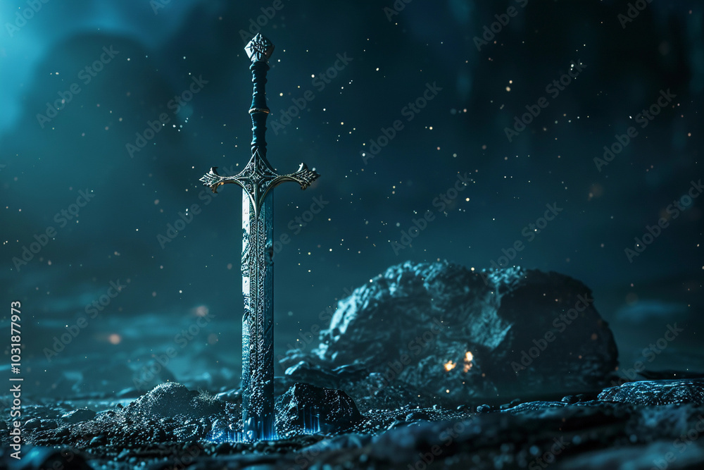 Fototapeta premium Fantastic weapon royal sword with handle and sharp blade