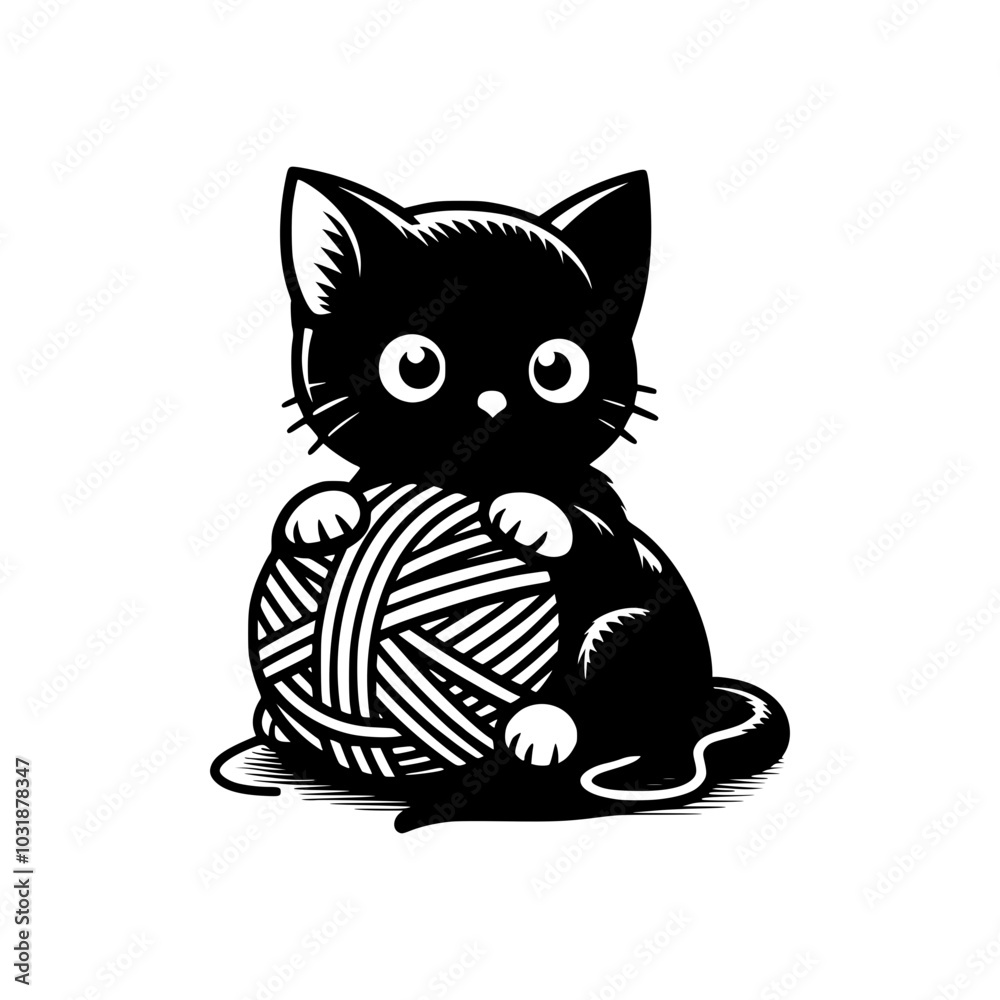Obraz premium Cute Cat Playing With Yarn Ball