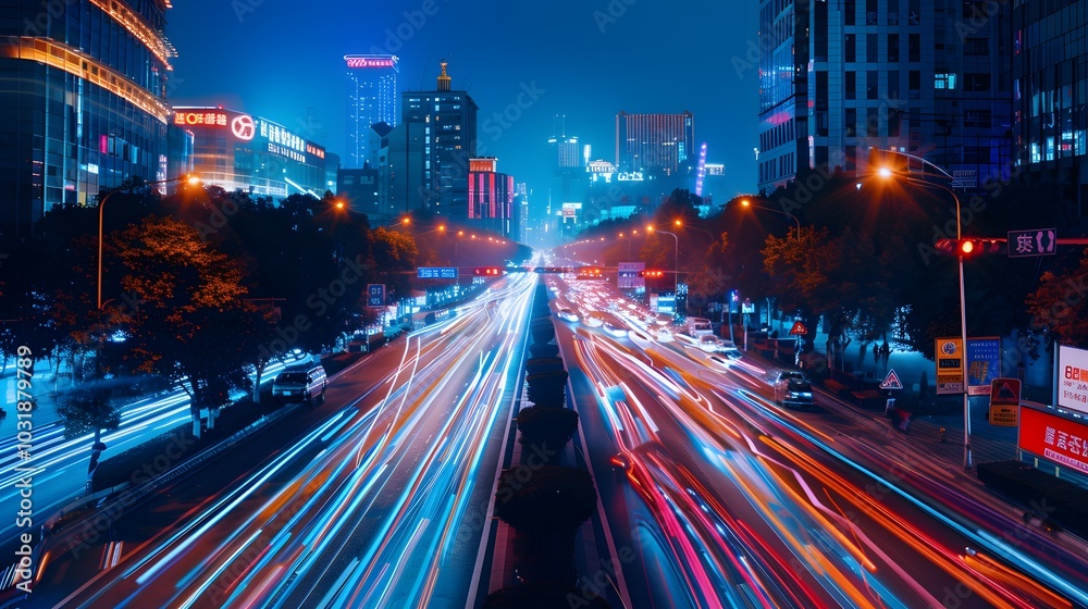 Abstract speed technology background with Hong Kong City night scenes Abstract speed technology background with Hong Kong City night scenes