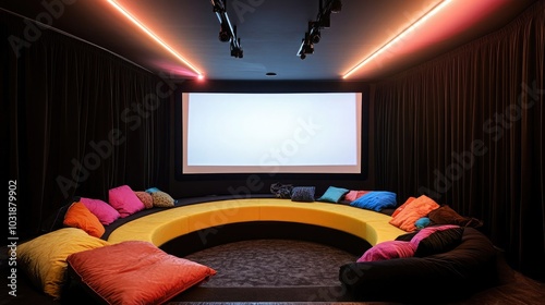 A luxurious 80s media room complete with a sunken conversation pit photo