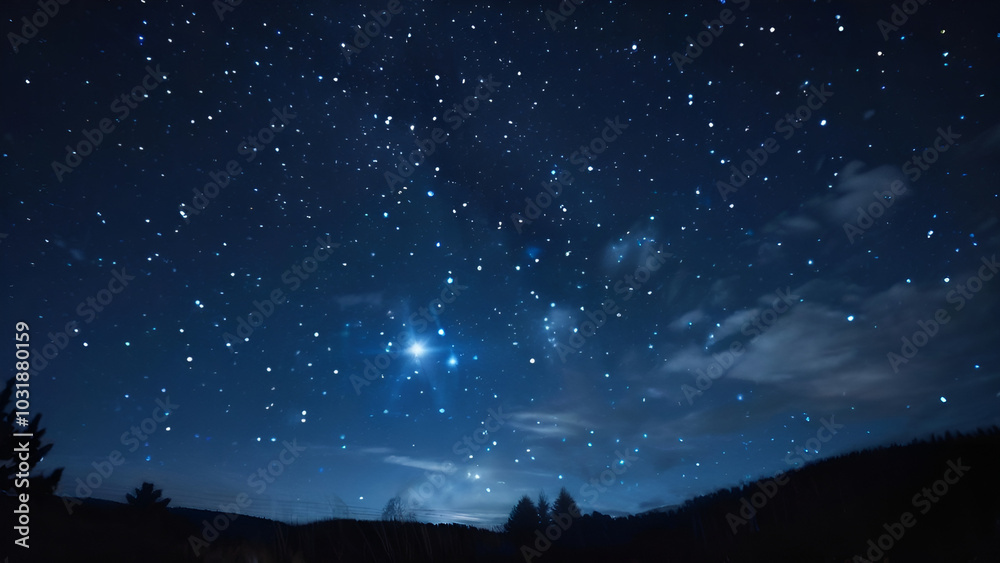 Fototapeta premium A serene night sky illuminated by countless stars and a glowing moon, creating a tranquil celestial scene.