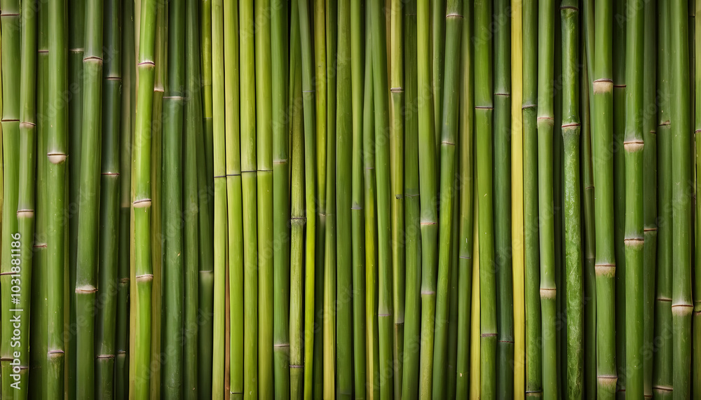 Naklejka premium Vertical bamboo texture background with green stalks, natural design, eco-friendly, copy space