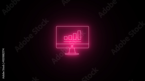 Neon line Stock Market icon. Containing financial profit graph, database, statistics, chart, presentation, performance.