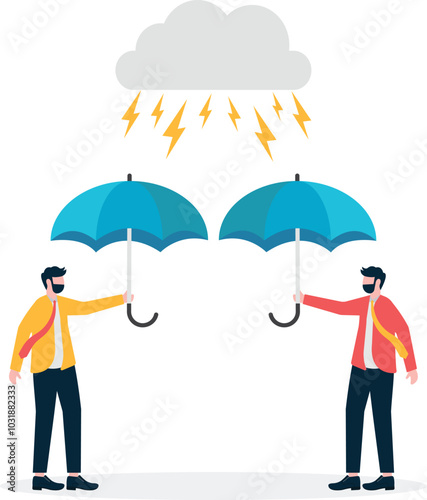 Hand holding an umbrella to resist thunderstorm weather

