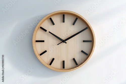 Minimalist Wooden Wall Clock with Black Hands photo