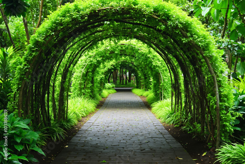 A walkway in the middle of a lush green forest