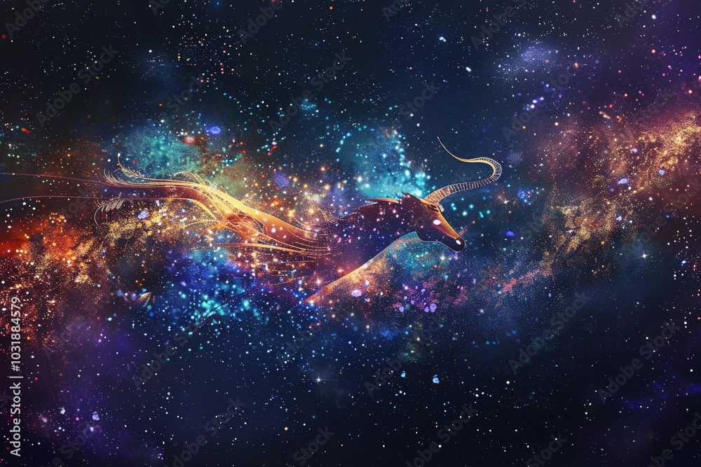 Fototapeta premium Astrological abstract composition with Capricorn zodiac sign symbol