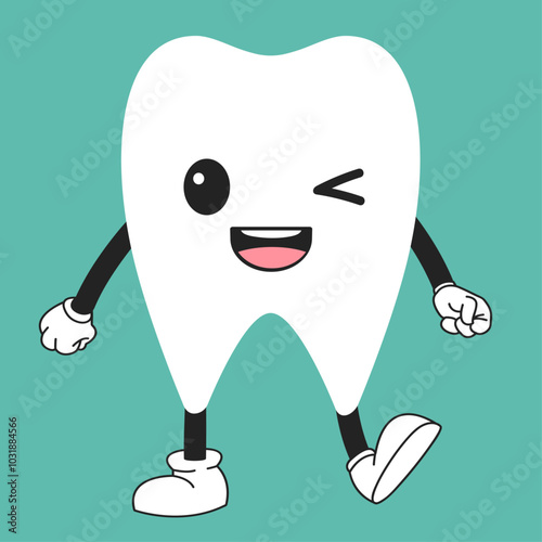 White healthy tooth character. Toothcare concept  