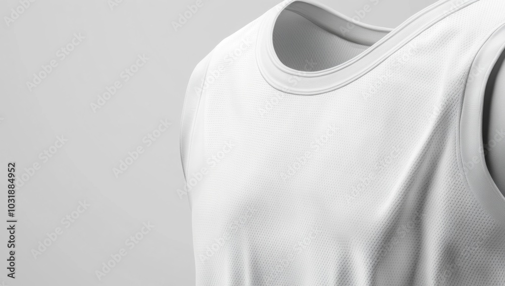 close-up of white basketball jersey t shirt mockup on light studio background close-up of white basketball jersey t shirt mockup on light studio background