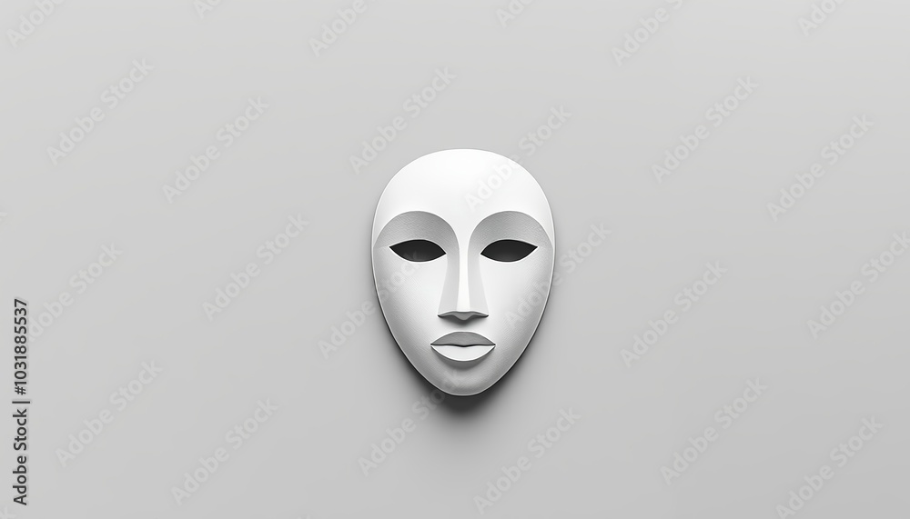 Sleek white mask with subtle features on light gray background, minimalist design, copy space, african mask, Kwanzaa background Sleek white mask with subtle features on light gray background, minimalist design, copy space, african mask, Kwanzaa background