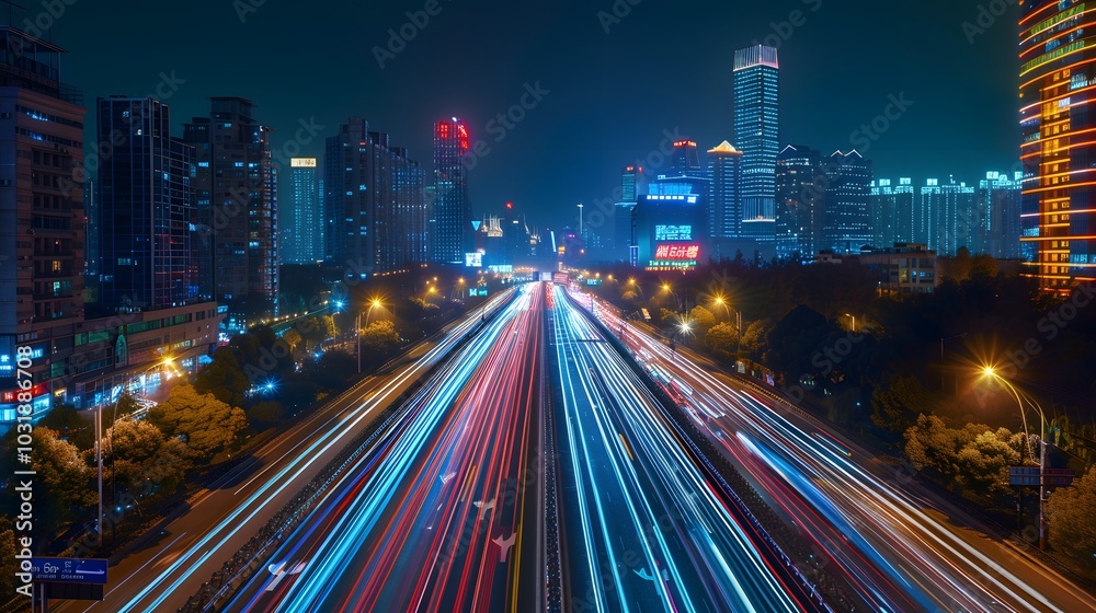 Fototapeta premium Abstract speed technology background with Hong Kong City night scenes