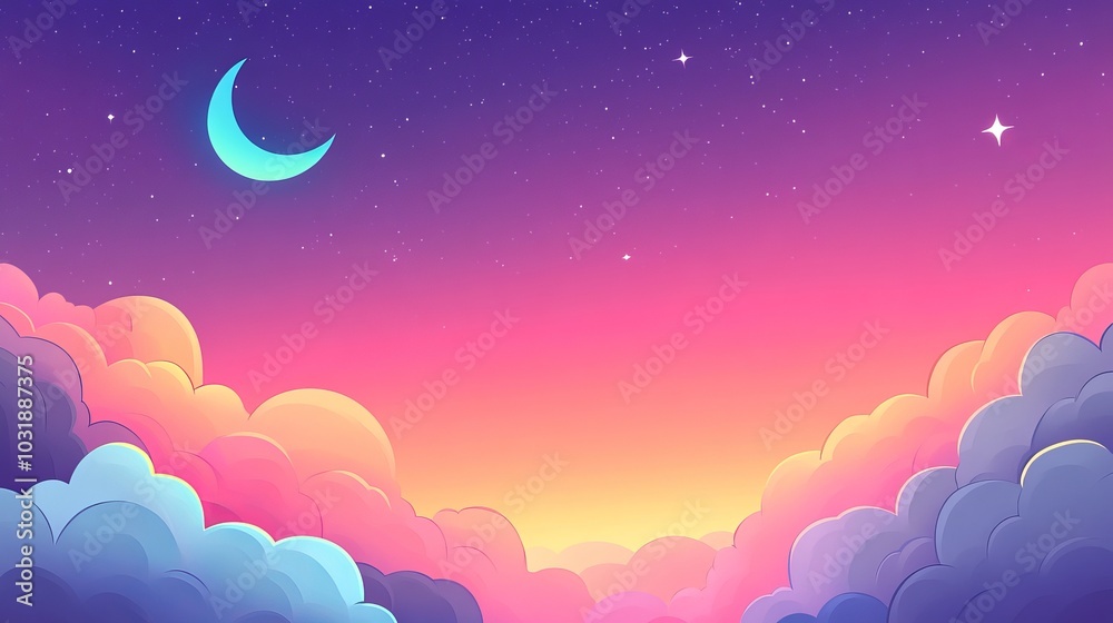 A light blue particle painting is framed by a sky and clouds A light blue particle painting is framed by a sky and clouds