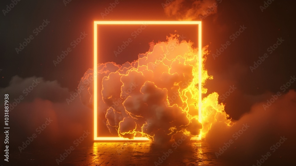 Fototapeta premium Mystical Neon Gateway Amidst Clouds