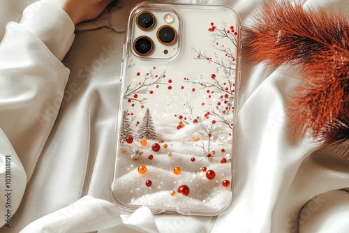 Diseño de funda de teléfono con decoración navideña, escena clara
 photo