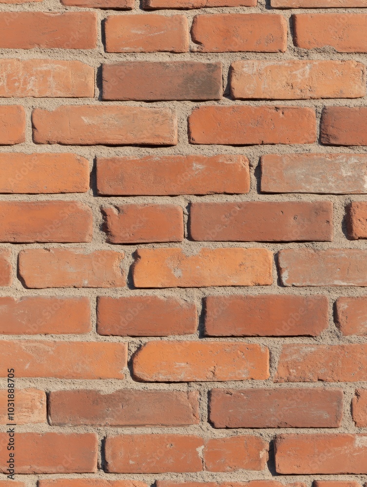 Obraz premium Red Brick Wall Texture - Seamless Pattern - This image is a seamless pattern of a red brick wall. The bricks are arranged in a staggered pattern, and the mortar is visible. The bricks are slightly wea