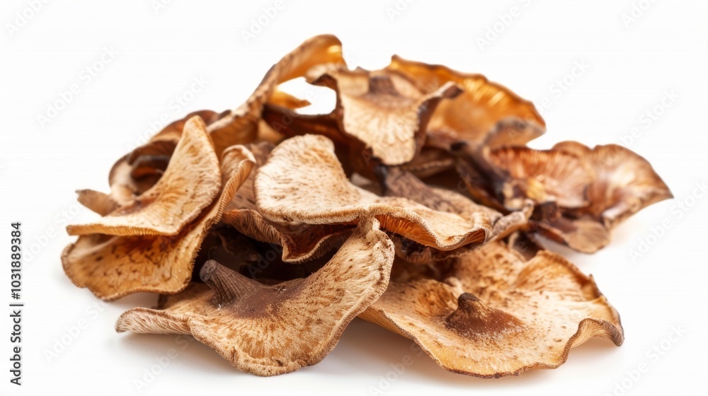 Dried Shiitake Mushrooms Heap on White Background Dried Shiitake Mushrooms Heap on White Background