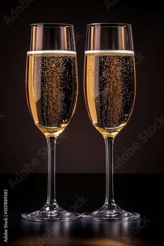 Champagne in a glass on a black background.